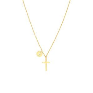 14K Solid Gold Mini Cross Disk Dainty Necklace